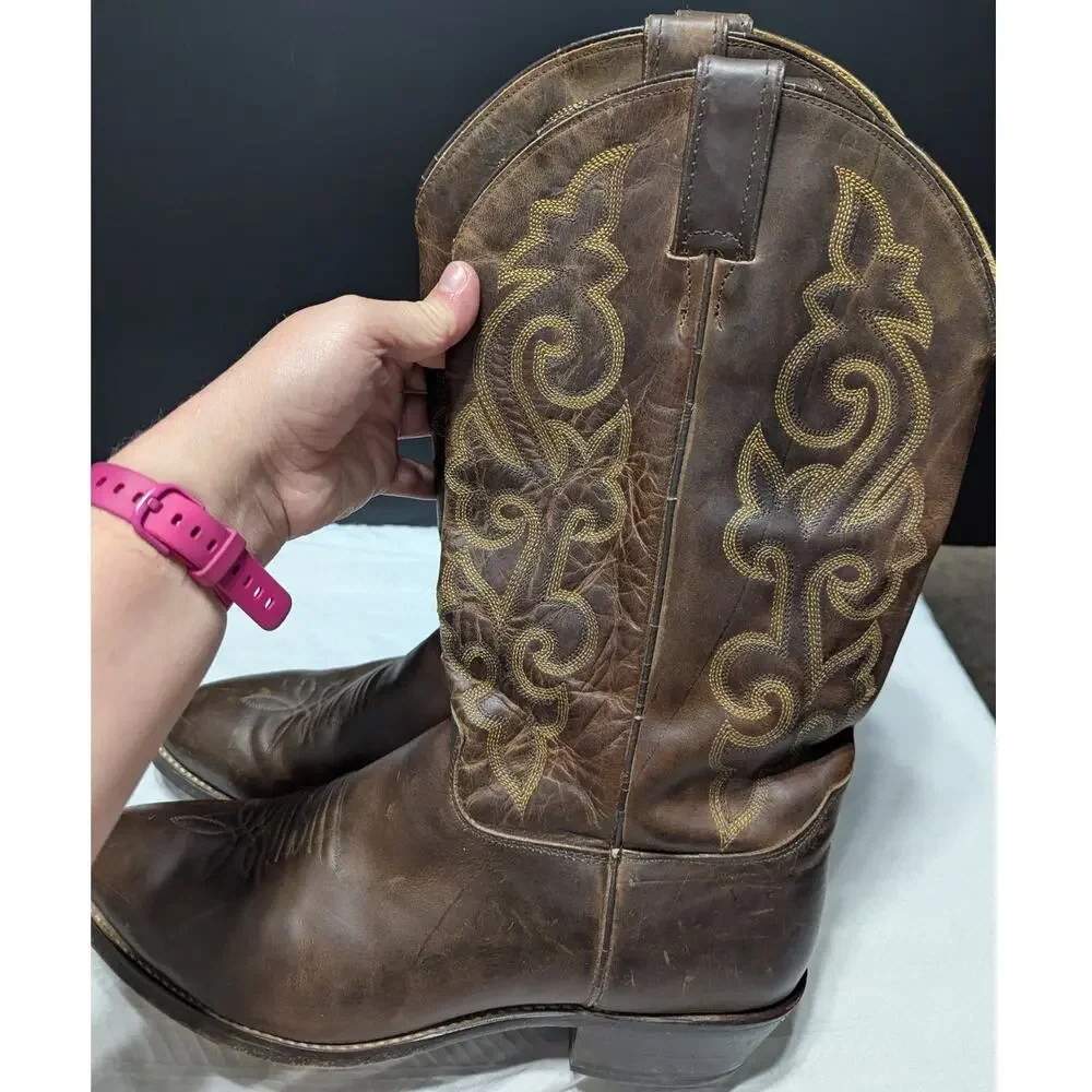 Justin Bay Apache Western Boots 2253 Brown Leather Cowboy Mens 12 Extra Wide